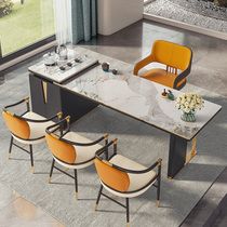 Office rock board tea table and chair combination business meeting guest Big Board tea table island platform one light luxury kung fu tea table