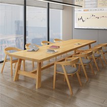 Solid Wood Meeting Table Chairs Combined Modern Minimalist Library Strip Table Education Training Large Table Office Negotiation Table