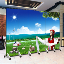 Inner Mongolia Bao restaurant hotel screen partition wall cattle sheep grassland pasture landscape barbecue hotpot restaurant mutton skewers