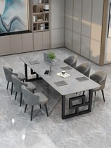 China Wind Light Extravagant Grey Rock Board Meeting Table Marble Negotiate Office Long Table Extra-long Splicing Square Table Chair Combination