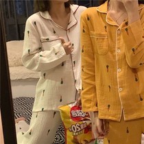 Cotton gauze pajamas female students Spring and Autumn Korean version of ins new cute carrot casual home wear two-piece set