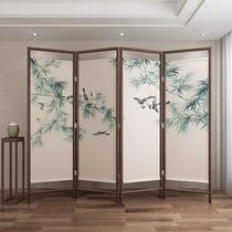 New Chinese style black walnut wooden screen partition flower window folding screen Zen furniture tenon and Tenon light luxury simple linen folding screen