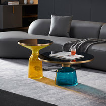 Nordic Light Luxury ansuner Designer Simple Living Room Metal Glass Transparent Round Bell Tea Table Combination