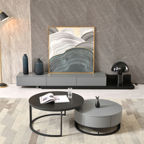 Italian light luxury modern coffee table TV cabinet combination creative small apartment Nordic style simple High sense round tea table