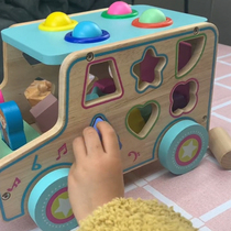 Wooden childrens number and letter pairing cognitive multi-function toy car push and pull piano car early education educational toy