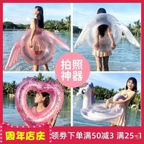 Swimming ring Adult Net Red adult female thick large portable water inflatable toy life-saving swimming ring