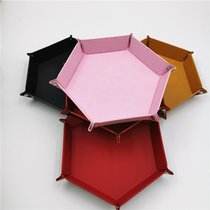 New Foldable Dice Rolling Tray Box PU Leather Hexagon Coin