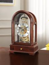 European-style solid wood mechanical clock home desktop decoration ornaments Polaris copper movement seat clock retro timekeeping clock