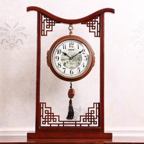 Large Chinese double-sided clock clock clock living room retro solid wood ornaments clock Silent desktop home creative desk clock