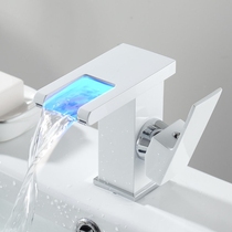 LED Waterfall Kitchen Bathroom Basin Sink Taps Faucet Temper