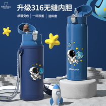  Childrens thermos cup 316 Food grade with straw direct drinking dual-use primary school student kettle School special cup Boys