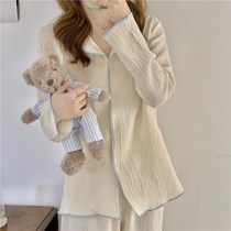 Xiao Xiang Feng Spring and Autumn Pajamas Women's Cotton Cardigan ins Long Sleeve Two-Piece Korean Autumn and Winter Home Wear