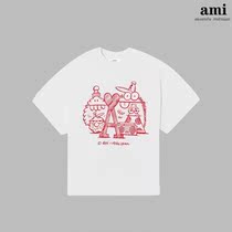 ) Shanghai Warehouse Ex-gratia O) Rice Discounts) Ami Paris Cartoon Monster Graffiti Short Sleeve Pure Cotton T-shirt