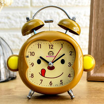 Ring metal student children Cartoon Creative mute night light bedroom bedside small alarm clock clock