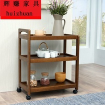 Solid wood mobile dining car Multi-function tea car Household kitchen shelf wine car three-layer trolley dining side car