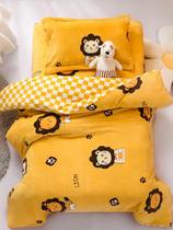 Kindergarten quilt three-piece set winter coral velvet childrens nap special quilt plus velvet six-piece set milk velvet cover double-sided