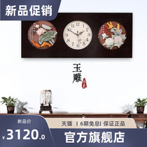 Clock hanging clock Living room Creative wall Clock China Wind square clock New Chinese Mute Jade Sculpture Decorated Quartz Bells