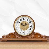 Chrysanthemum pound living room solid wood clock Chinese classic retro clock creative fashion European antique quartz table clock ornaments
