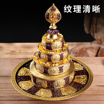 Hong Hon Nepal Tibetan Buddhism Mizong Pure Bronze Manza Eight Auspicious Carved Manzah Tray with pallet Seven precious stones
