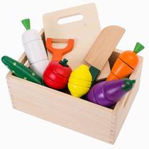Cut toys fruit music vegetables children play house magnetic kitchen baby wooden watch simulation girl 3 years old wooden box