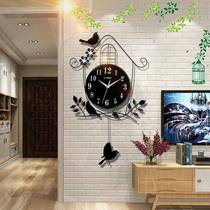 Creative Hanging clock Living room Bedroom mute Personality Birds rocking to decorate Home art The clock hanging table is free of punch