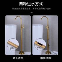 Floor basin type bathtub Longo head style full copper retro independent bathtub side column type face cold shower hot water faucet