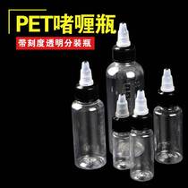 With scale 10 20 30 50 100 ml transparent PET plastic pointy curry rotating squeeze bottle packing bottle