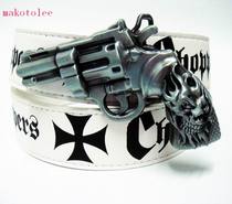 Personality mens belt white belt trend casual fashion alternative pistol evil Korean belt non mainstream female
