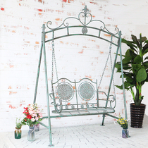 Outer single American retro old wrought iron outdoor courtyard double swing rocking chair Balcony terrace garden decoration