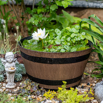 Hua Han imitation wooden barrel flower pot extra large thick resin lotus bowl water lily Basin tank retro old garden balcony