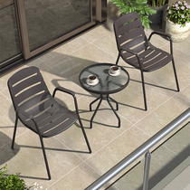 Balcony table and chair three-piece set Iron leisure backrest chair simple milk tea shop cafe combination outdoor table and chair