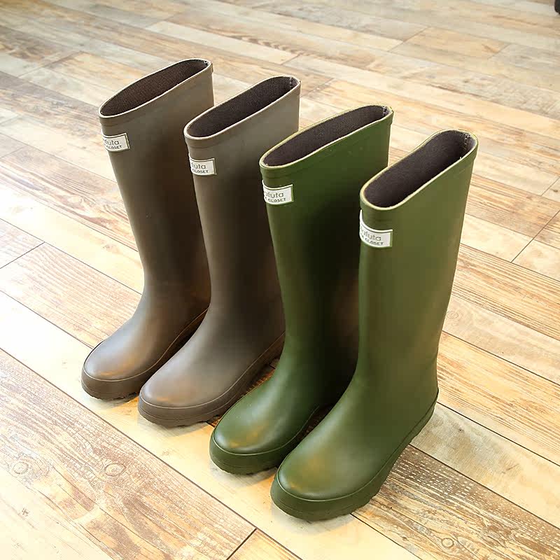 成人亲子天然橡胶雨鞋女式高筒纯色高跟雨靴马靴出口日系学生雨鞋