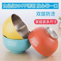 Stainless steel bowl small childrens bowl anti-fall and anti-scalding 304 stainless steel household cute insulation small and medium childrens baby color