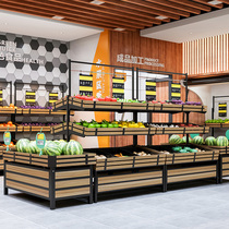 Light luxury supermarket fruit shelf display shelf steel wood fruit store shelf Zhongdao convenience store vegetable fruit and vegetable shelf water
