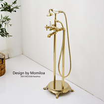Beautiful European retro floor-standing bathtub faucet zirconium gold plated silver ceramic handle phone shower