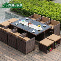 Outdoor table and table rattan chair combined outdoor Balcony Villa Courtyard Casual Sofa Terrace Garden Vine-knitted waterproof sunscreen