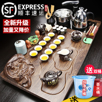 Yunde selects a complete set of purple sand kung fu tea set household fully automatic electromagnetic oven integrated solid wood tea table tea table