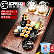 Kun De household purple sand kung fu tea set set glass bottom water automatic induction cooker solid wood tea tray tea table