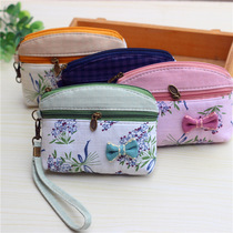 Small Fresh Cotton Hemp Double Zipper Zero Wallet Girl Han Edition Lace Cloth Art Mini Hand Grab Coin Small Bag Key Bag