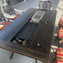 Outdoor table and chairs Barbecue Electric Carbon Dual-use Foundry Aluminum Balcony Outdoor Patio Terrace Yard Garden Open-air Long Dining Table And Chairs