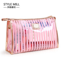 New Korean stripe PVC transparent waterproof wash bag Bath bath fitness travel large capacity cosmetic bag for women