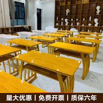 Solid Wood Country School Table Antique Horse Saddle Table Kindergarten Training Course Double Students Class Table And Chairs Retro Calligraphy And Calligraphy And Painting Desk
