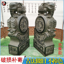 Stone carving door pier holding drum stone pair of antique bluestone stone drum door pier household door when lions head town house courtyard decoration