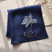 Plain silk non-fragrant silkworm silk men's hand-painted dream into the lotus pond retro style old-fashioned art silk handkerchief pocket towel