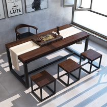 Brief office in negotiation table and chairs combined home solid wood tea table modern new Chinese retro tea table bench short stool