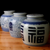 Jingdezhen Chinese antique blue and white hand-painted classical interior glazed tea tank storage utensils