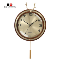 Timing atmospheric radio wave clock wall clock living room home fashion Creative mute light luxury deer head pure copper wall watch