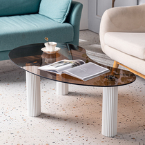 Nordic small apartment design Light luxury tempered glass coffee table living room simple brown modern ins wind net red furniture