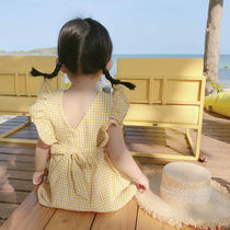  Summer 2021 new girls  dresses quick-drying princess skirts pure cotton childrens clothes plaid skirts Western style female baby