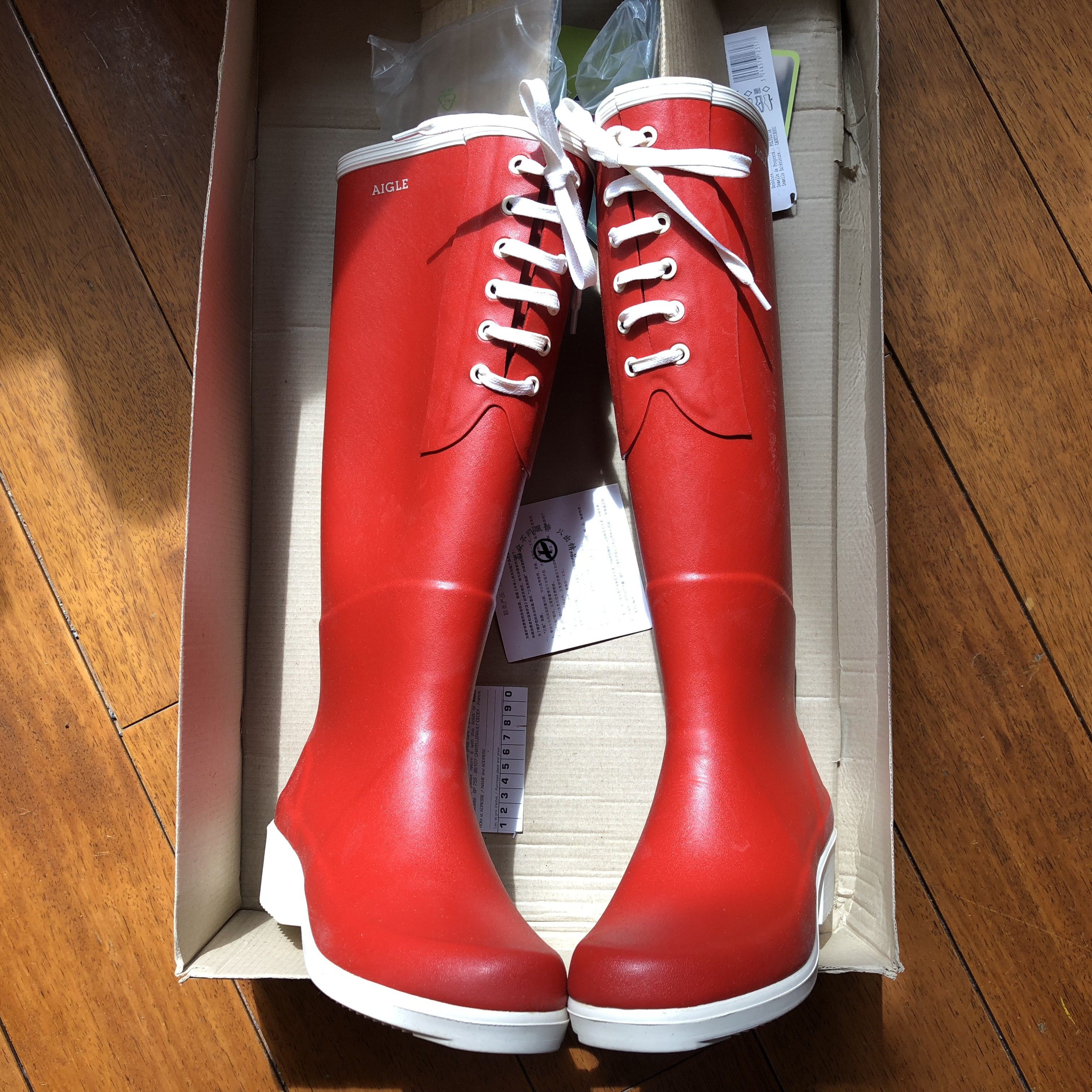 18法国产艾高aigle 胶靴女鞋防滑雨鞋高筒胶靴手工靴天然橡胶水鞋